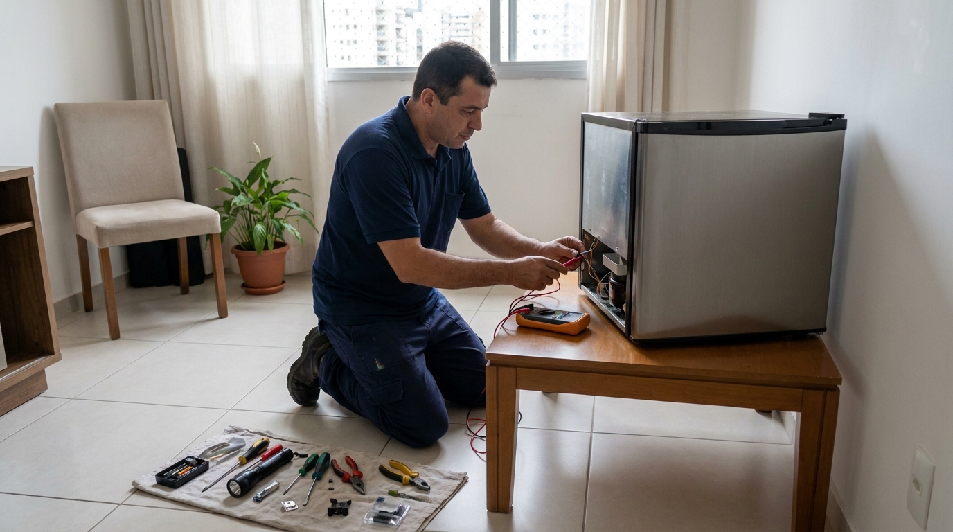 Técnico de conserto de frigobar em residência em Canoas‑RS