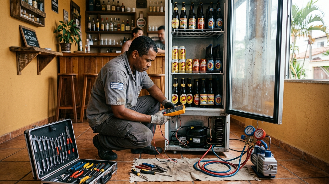 Troca de termostato de cervejeira em atendimento técnico em Canoas‑RS